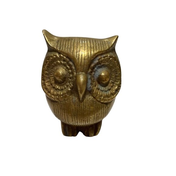 Brass Owl Set of 3 Figurines 3" 2.5" 2" Decorative MCM Vintage - Picture 10 of 11